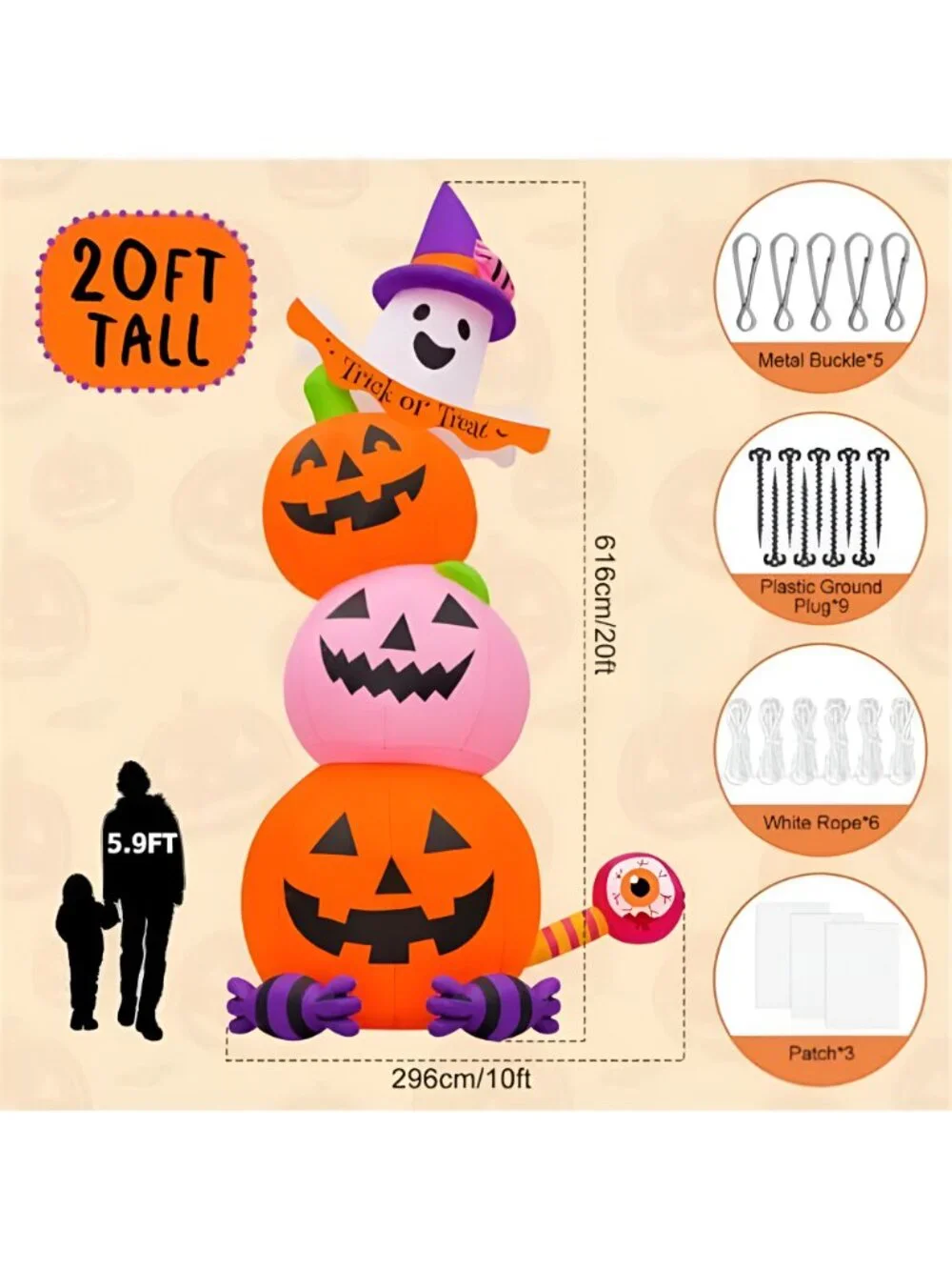20FT Tall Halloween Inflatables Pumpkin Ghost
